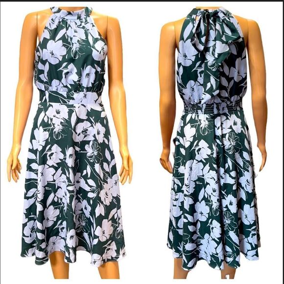 1901 Blue and Green Floral Halter Tie Back Dress Size 4 - Picture 1 of 16